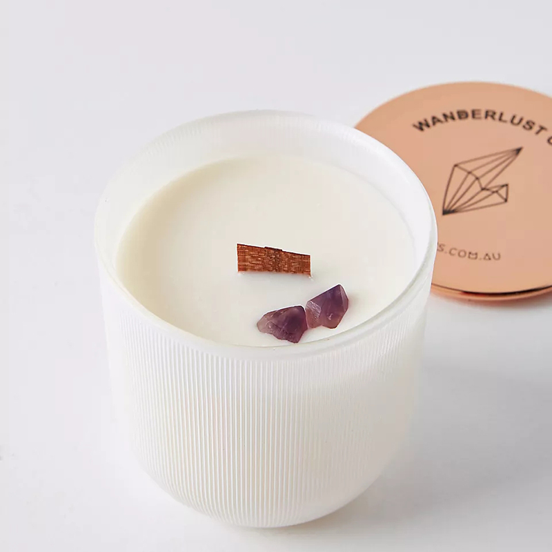 Grosir Marmer Mewah Mengkilap Logo Kristal Diresapi Permata Chakra Aromaterapi Lilin Lilin Kedelai Beraroma