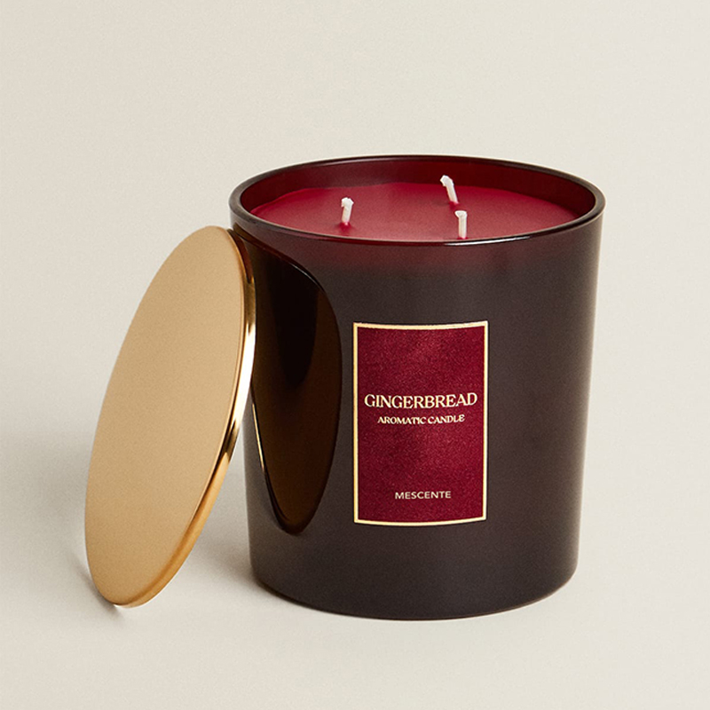 M&Scent Lilin 3 Sumbu Mewah Kustom Label Pribadi yang Dipersonalisasi Lilin Beraroma Kaca Matte Hitam