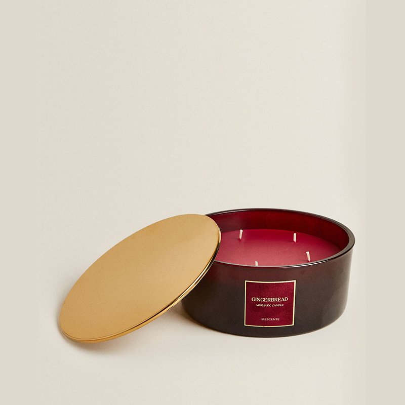 M&Scent Lilin 3 Sumbu Mewah Kustom Label Pribadi yang Dipersonalisasi Lilin Beraroma Kaca Matte Hitam