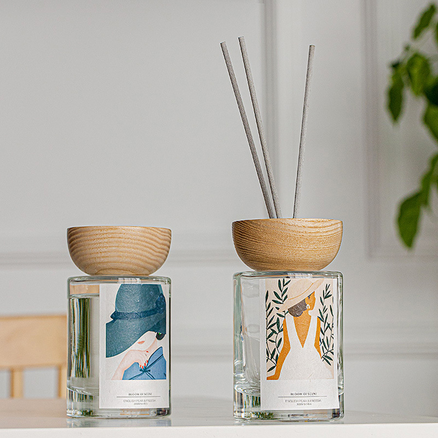 M&Scent grosir label pribadi botol kaca set reed diffuser dengan sumbat