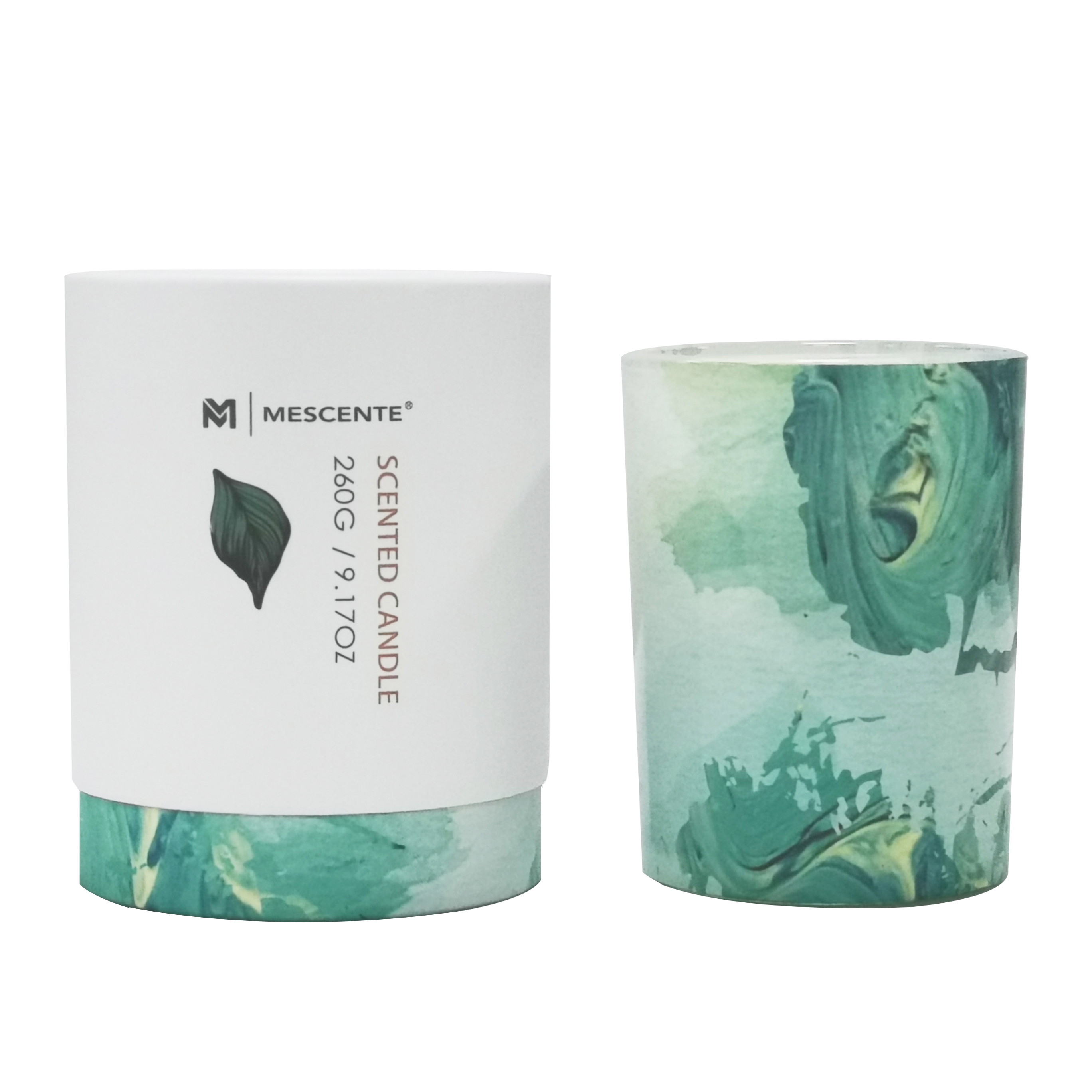 M&Scent grosir label pribadi lilin palem topless kaca hijau, lilin spiritual
