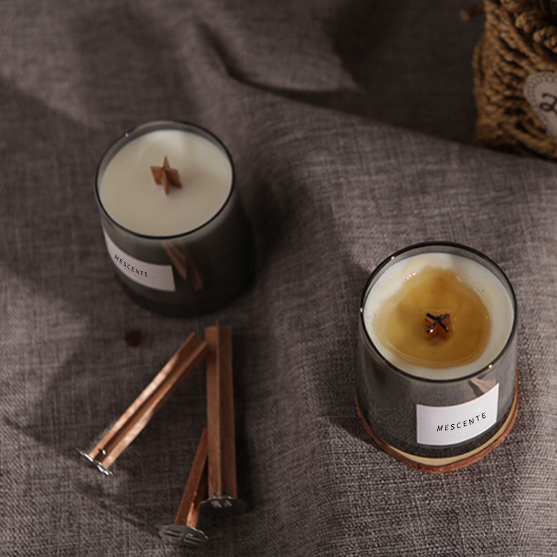 M&Scent topless kaca mewah sumbu kayu kristal lilin kedelai beraroma, lilin pernikahan