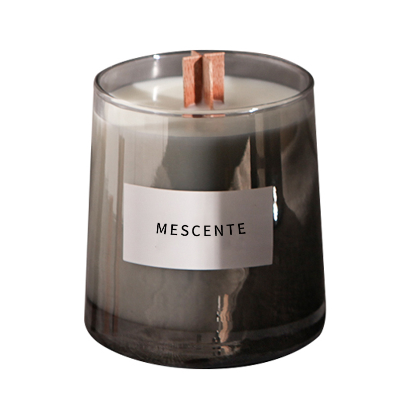 M&Scent topless kaca mewah sumbu kayu kristal lilin kedelai beraroma, lilin pernikahan