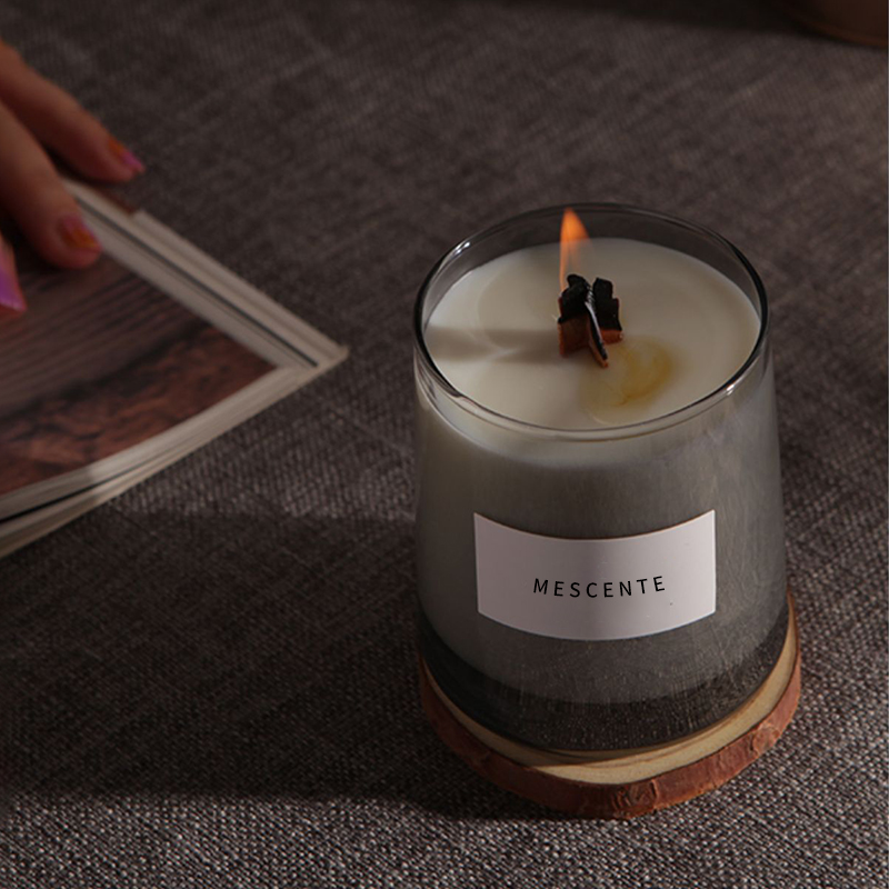 M&Scent topless kaca mewah sumbu kayu kristal lilin kedelai beraroma, lilin pernikahan