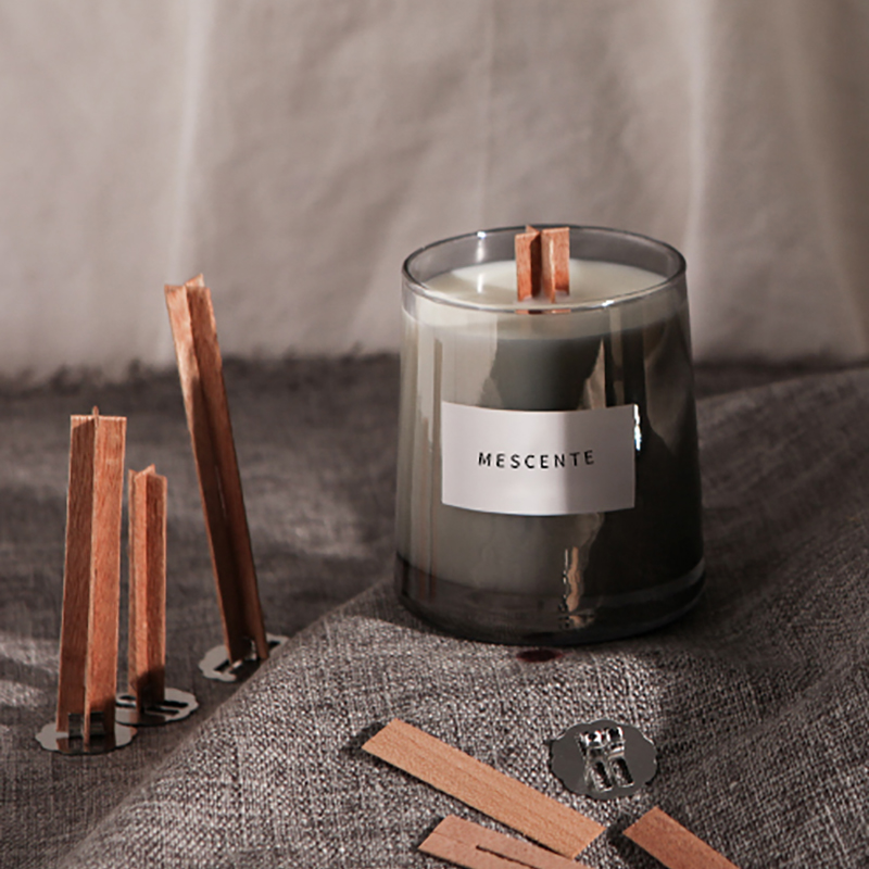 M&Scent topless kaca mewah sumbu kayu kristal lilin kedelai beraroma, lilin pernikahan
