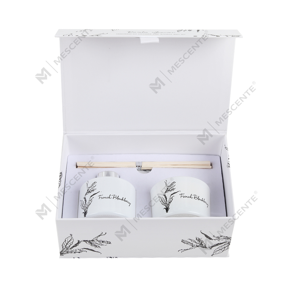 Mescente grosir mewah label pribadi aroma reed diffuser dan set hadiah lilin beraroma