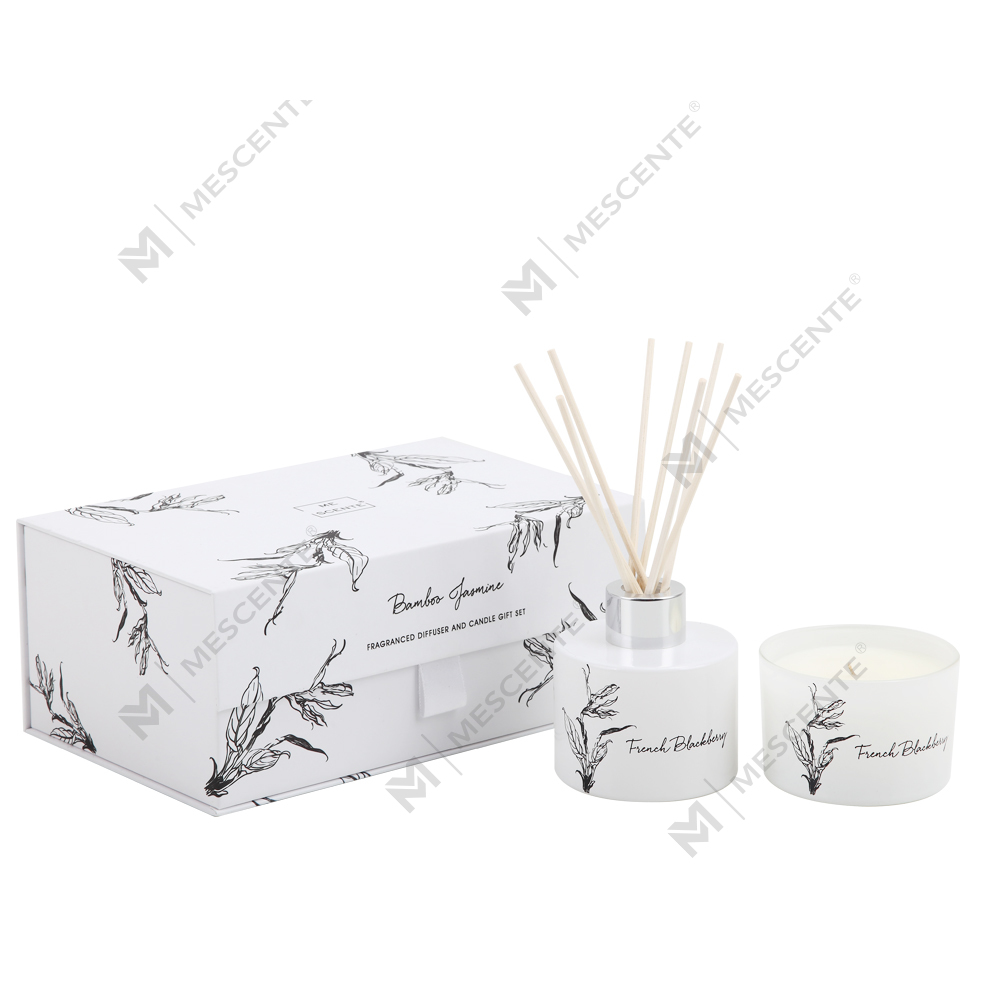 Mescente grosir mewah label pribadi aroma reed diffuser dan set hadiah lilin beraroma
