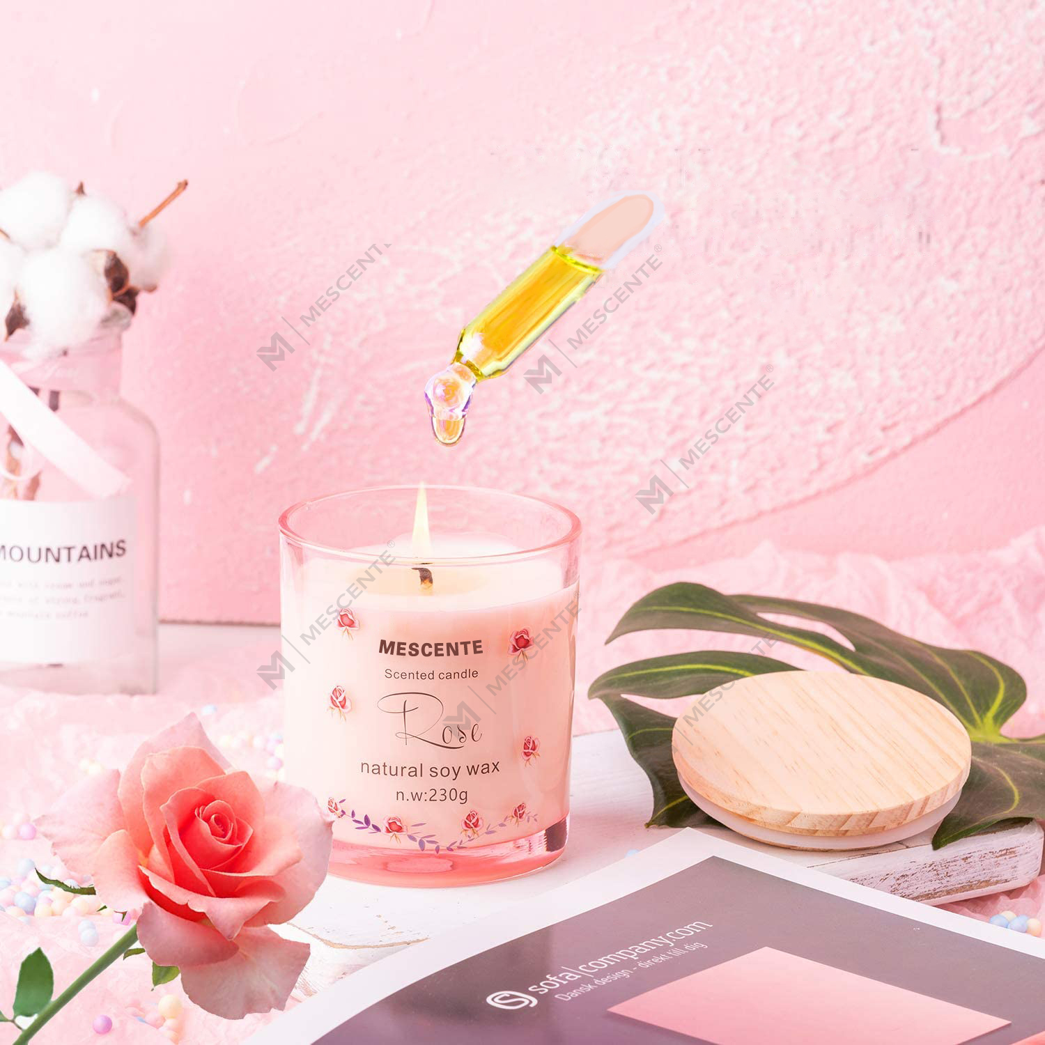 M&Scent Tempat Kaca Mewah Buatan Tangan Pilar Keramik Spiritual Lilin Beraroma Vanila Dengan Kristal