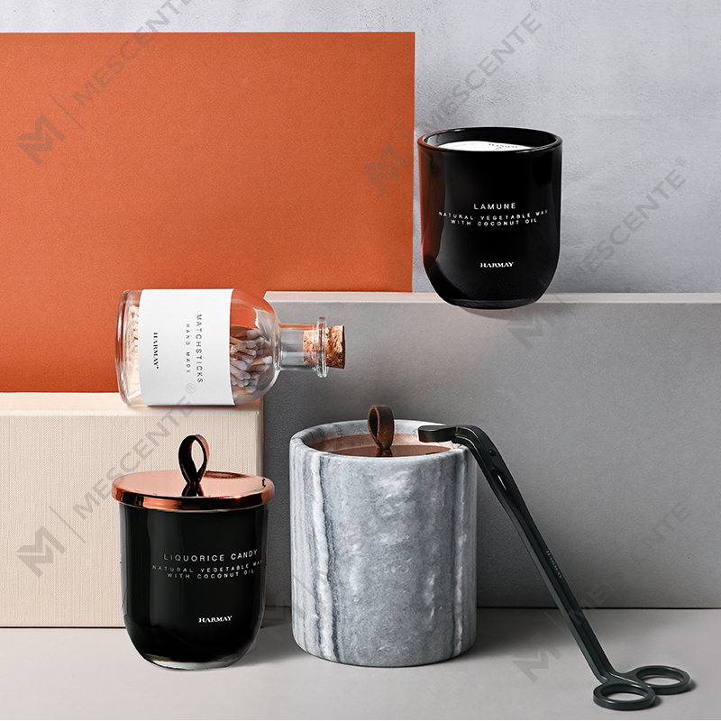 M&Scent Grosir Mewah Dekorasi Kustom Label Pribadi Lilin Lilin Kedelai Beraroma Kristal Kaca Hitam