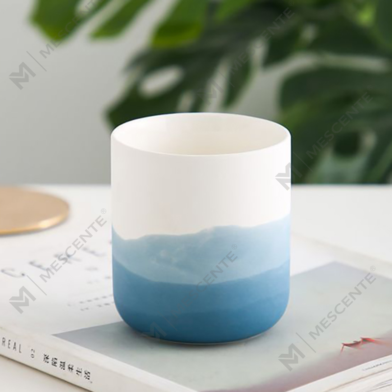 M&Scent Tempat Lilin Tealight Lancip Vas Biru dan Putih Keramik Dekoratif, Lentera dan Stoples Lilin