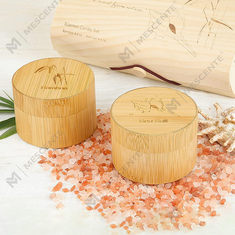 Lilin Bambu & Garam Laut Beraroma Bagus untuk Rumah Beraroma, Set Lilin Organik Lilin Kedelai