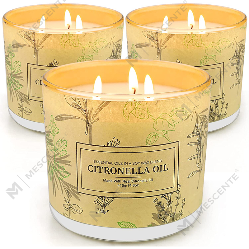 Set Lilin Minyak Sereh Aromaterapi Wangi Toples 3 Sumbu Tahan Lama untuk Balkon Teras Taman Rumah