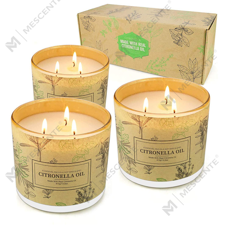 Set Lilin Minyak Sereh Aromaterapi Wangi Toples 3 Sumbu Tahan Lama untuk Balkon Teras Taman Rumah