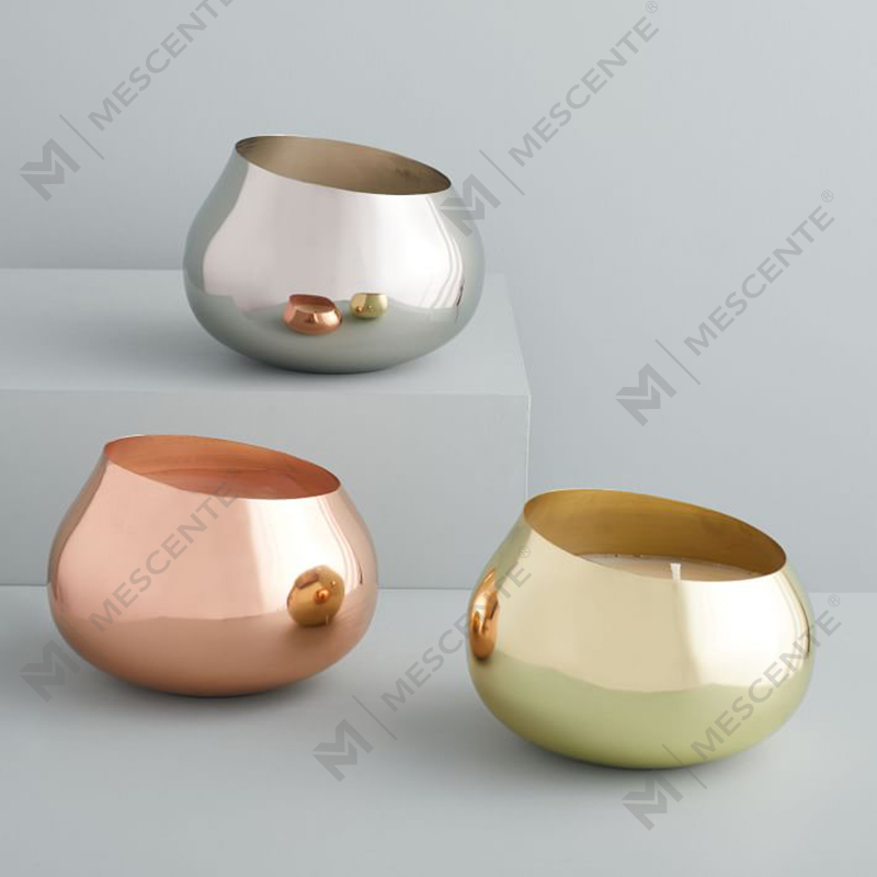 grosir warna mewah label pribadi Lilin Beraroma Bulat Logam Miring