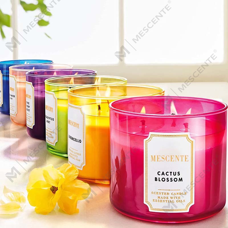 M & Aroma Lilin Kedelai Beraroma Melati Alami 3 Sumbu Buatan Tangan, Label Pribadi Lilin Kristal Aromaterapi