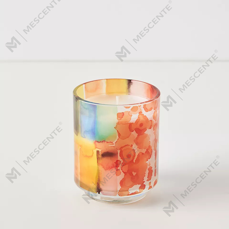 M & Scent Dekorasi Kustom Mewah Label Pribadi 3 Sumbu Lilin Lilin Kedelai Beraroma Kristal Kaca Pelukis Minggu