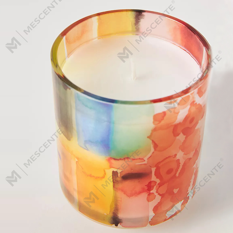 M & Scent Dekorasi Kustom Mewah Label Pribadi 3 Sumbu Lilin Lilin Kedelai Beraroma Kristal Kaca Pelukis Minggu