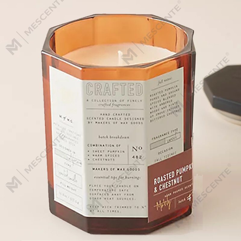M&Scent Kustom Mewah Tutup Kayu Sumbu Katun Kaca Wadah Lilin Kedelai Campuran Lilin Kaca Kerajinan Musim Gugur