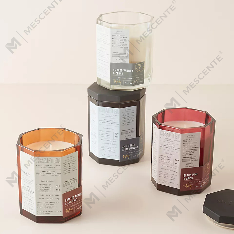 M&Scent Kustom Mewah Tutup Kayu Sumbu Katun Kaca Wadah Lilin Kedelai Campuran Lilin Kaca Kerajinan Musim Gugur