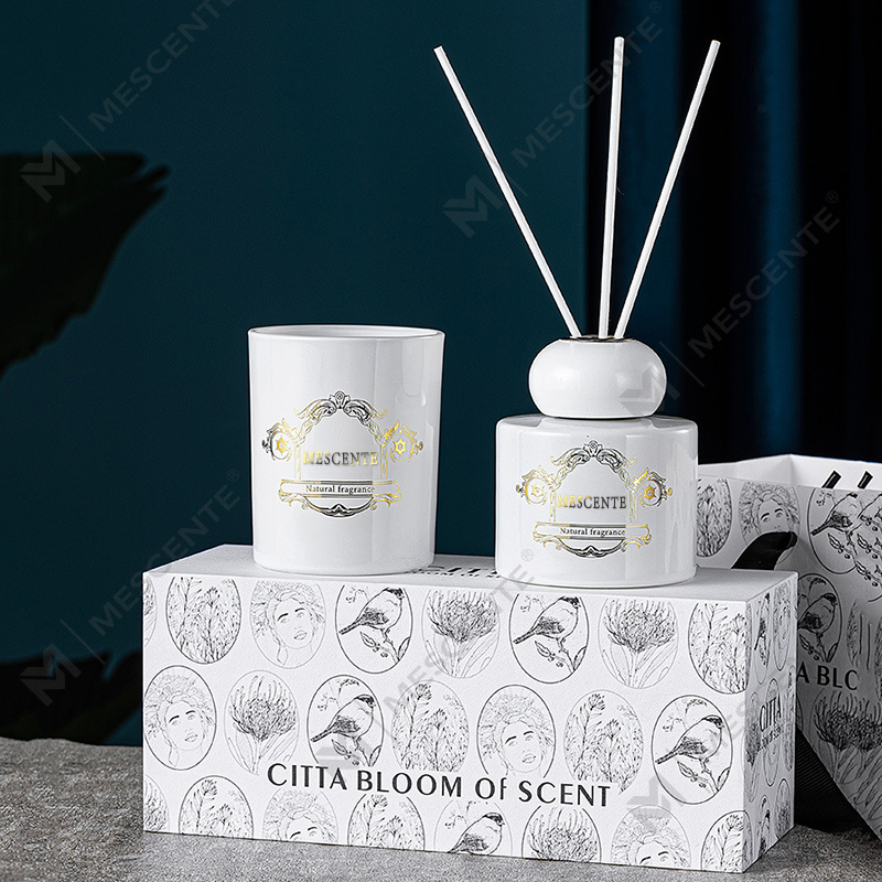 M&Scent penyebar buluh lilin beraroma aroma lilin private label mewah dengan kemasan kotak